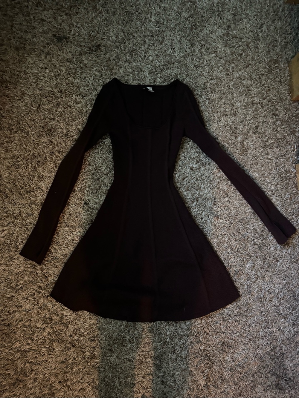 Women's Long-Sleeve Burgundy Fit & Flare Dress